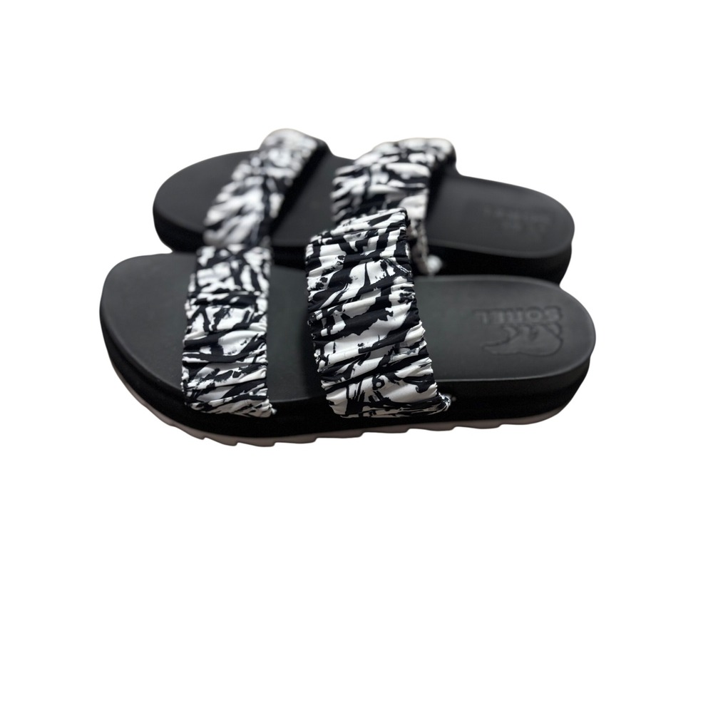 Sorel Women's Black & White Two Band Slide‎ Sandals - Size 9